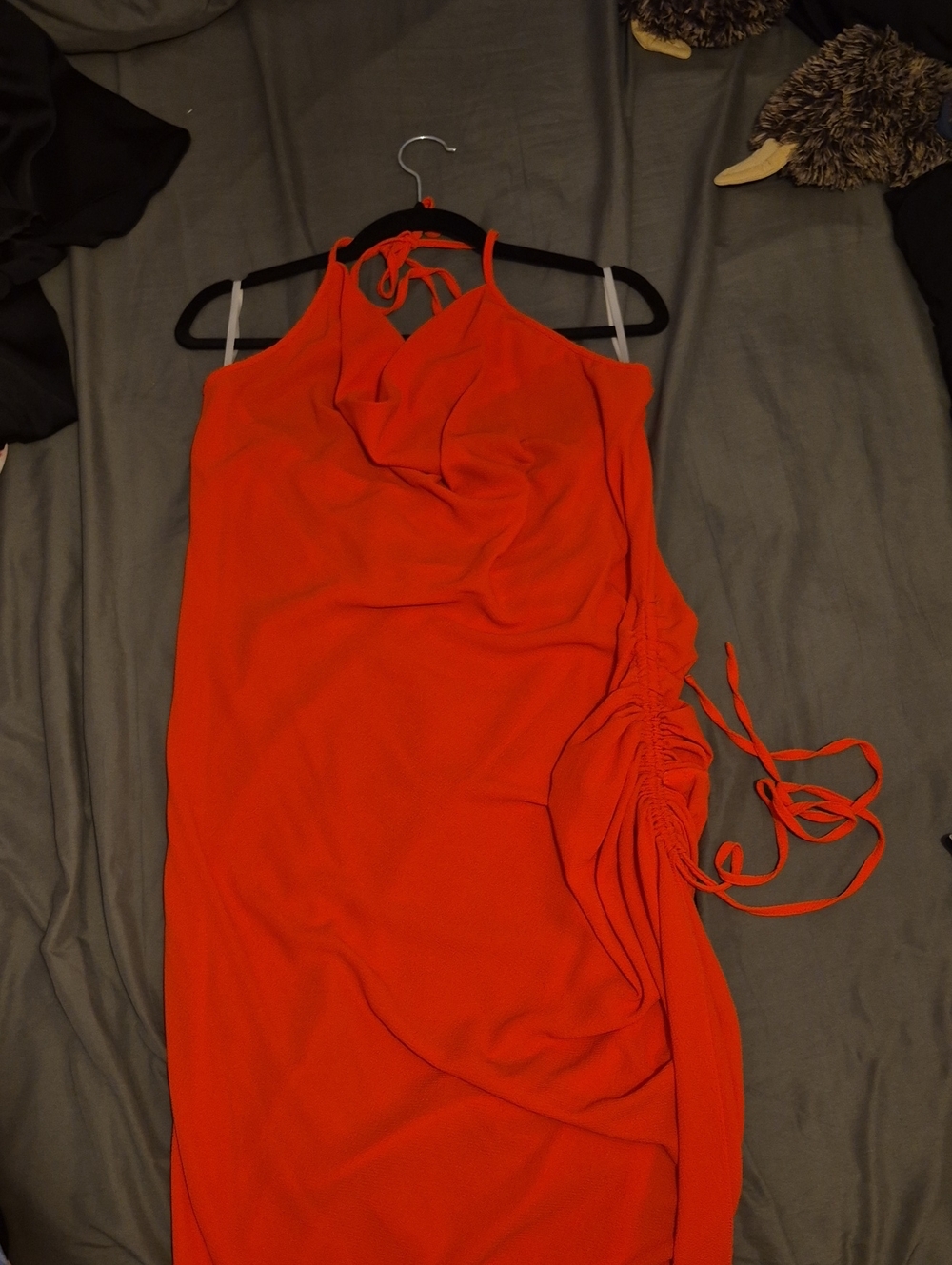 SHEIN Bright Orange Cowl Neck Ruched Halter Dress
